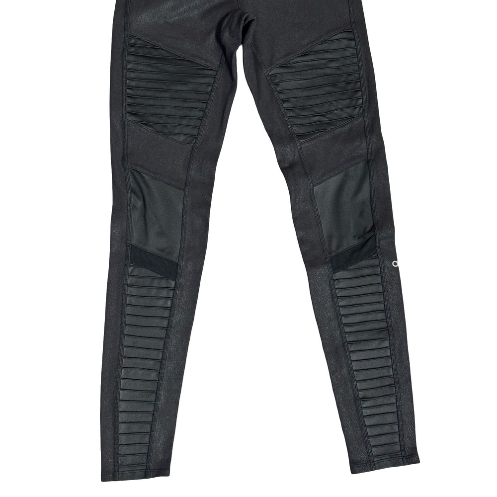 Alo Yoga High-Waist Moto Leggings S Black Glossy Quilted Mesh Activewear - Picture 5 of 8